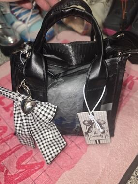 Black Mini Clear Tote Bag with Bow Charm Accent